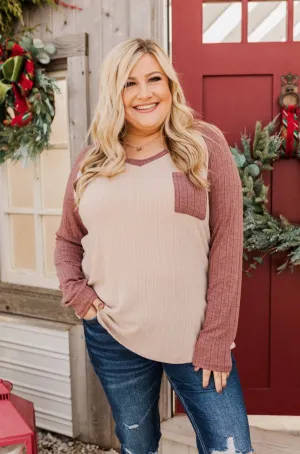 Figure Me Out V-Neck Top- Oatmeal & Mauve