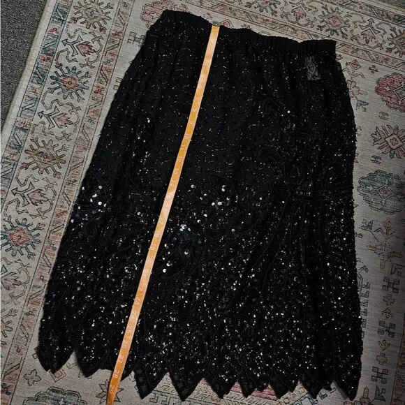 Flapper Style Art Deco inspired vintage beaded semi sheer midi skirt L
