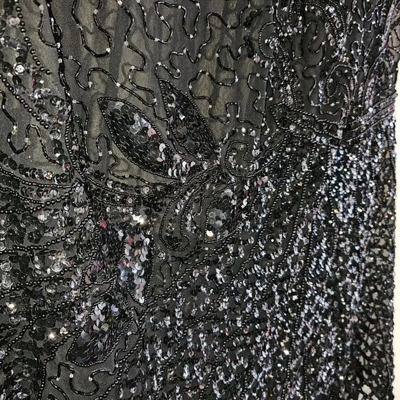 Flapper Style Art Deco inspired vintage beaded semi sheer midi skirt L