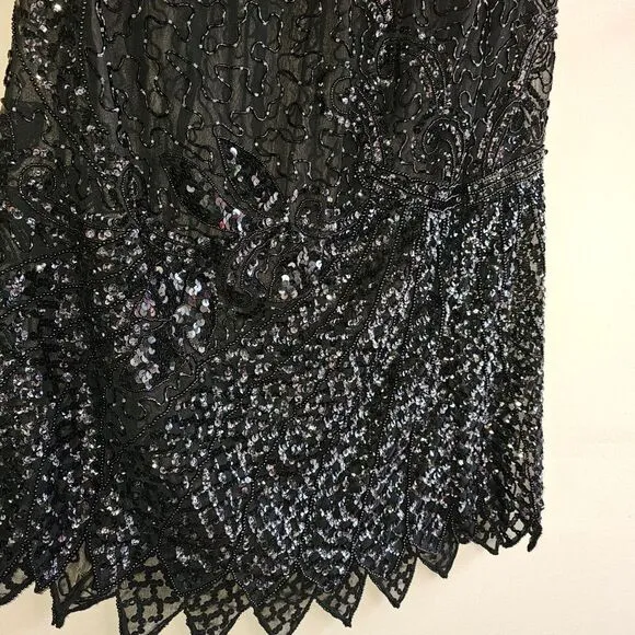 Flapper Style Art Deco inspired vintage beaded semi sheer midi skirt L