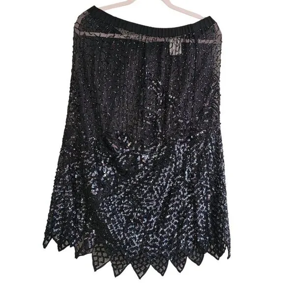 Flapper Style Art Deco inspired vintage beaded semi sheer midi skirt L