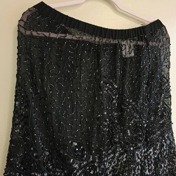Flapper Style Art Deco inspired vintage beaded semi sheer midi skirt L