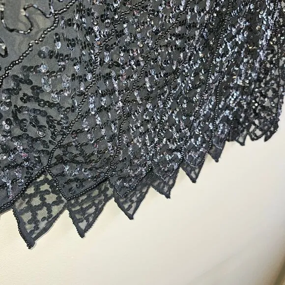 Flapper Style Art Deco inspired vintage beaded semi sheer midi skirt L