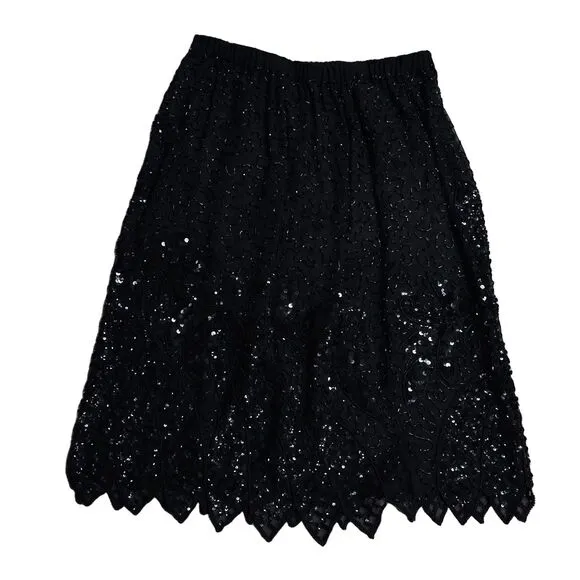 Flapper Style Art Deco inspired vintage beaded semi sheer midi skirt L