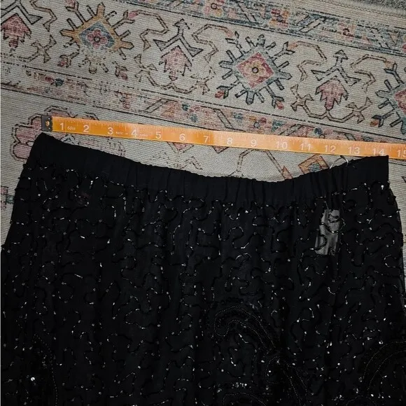 Flapper Style Art Deco inspired vintage beaded semi sheer midi skirt L