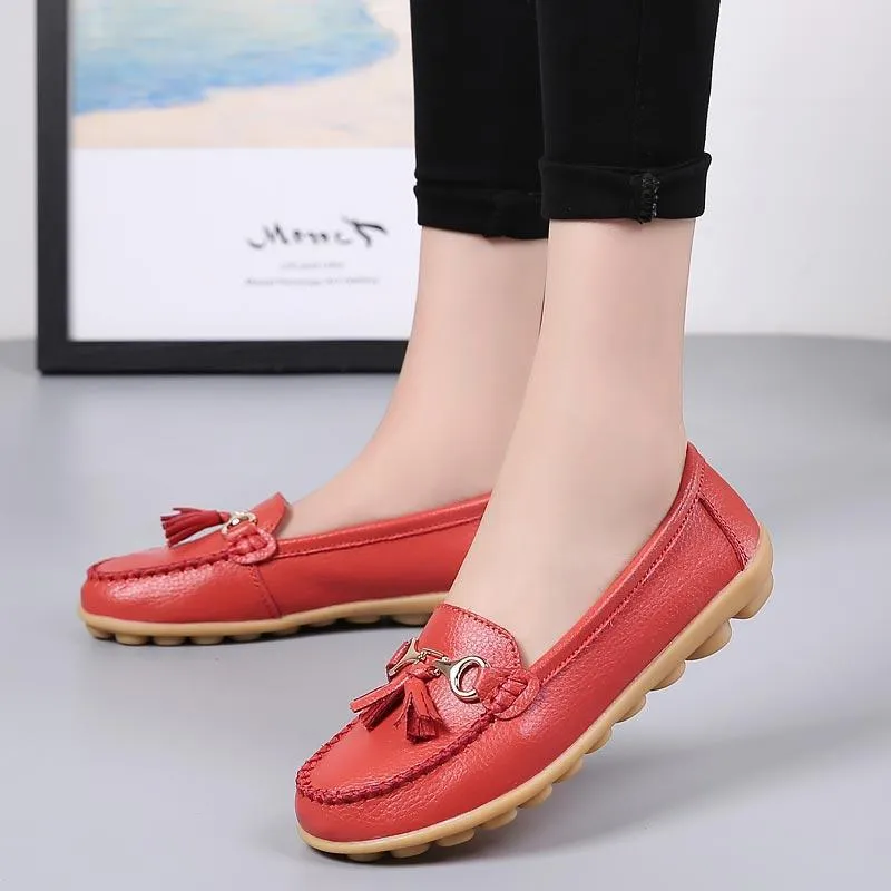 Flat shoes woman tassel fringe solid color loafers