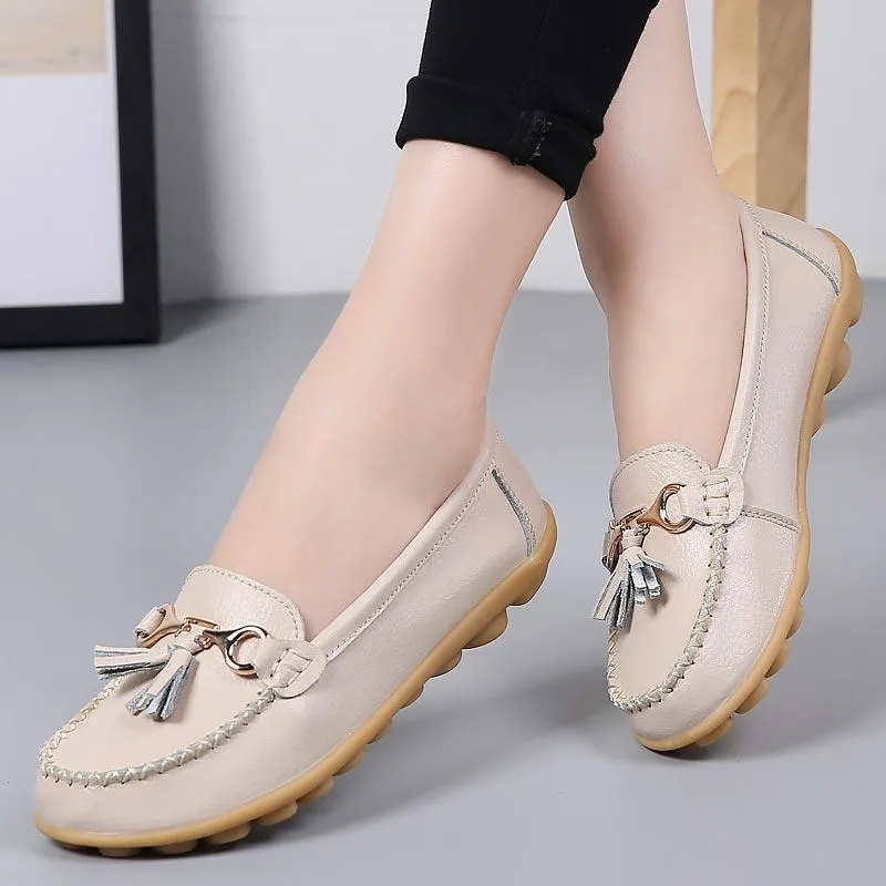 Flat shoes woman tassel fringe solid color loafers