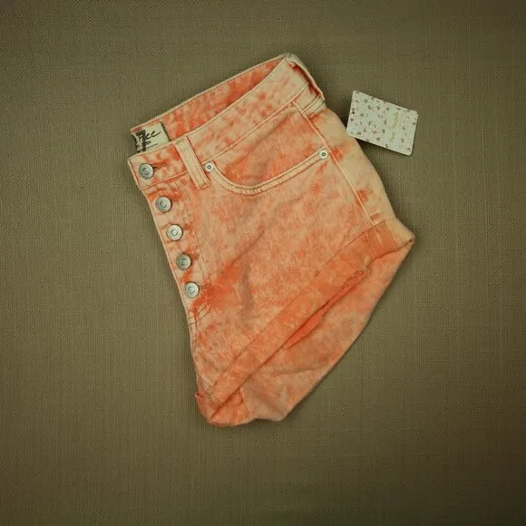 Free People Romeo Rolled Cuff Cut Off Denim Shorts Women's Sz 27 Sunny Peach NWT