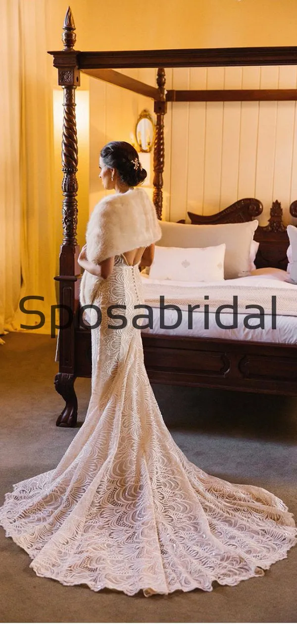 Full Lace V-Neck Mermaid Beach Vintage Long Wedding Dresses WD0545