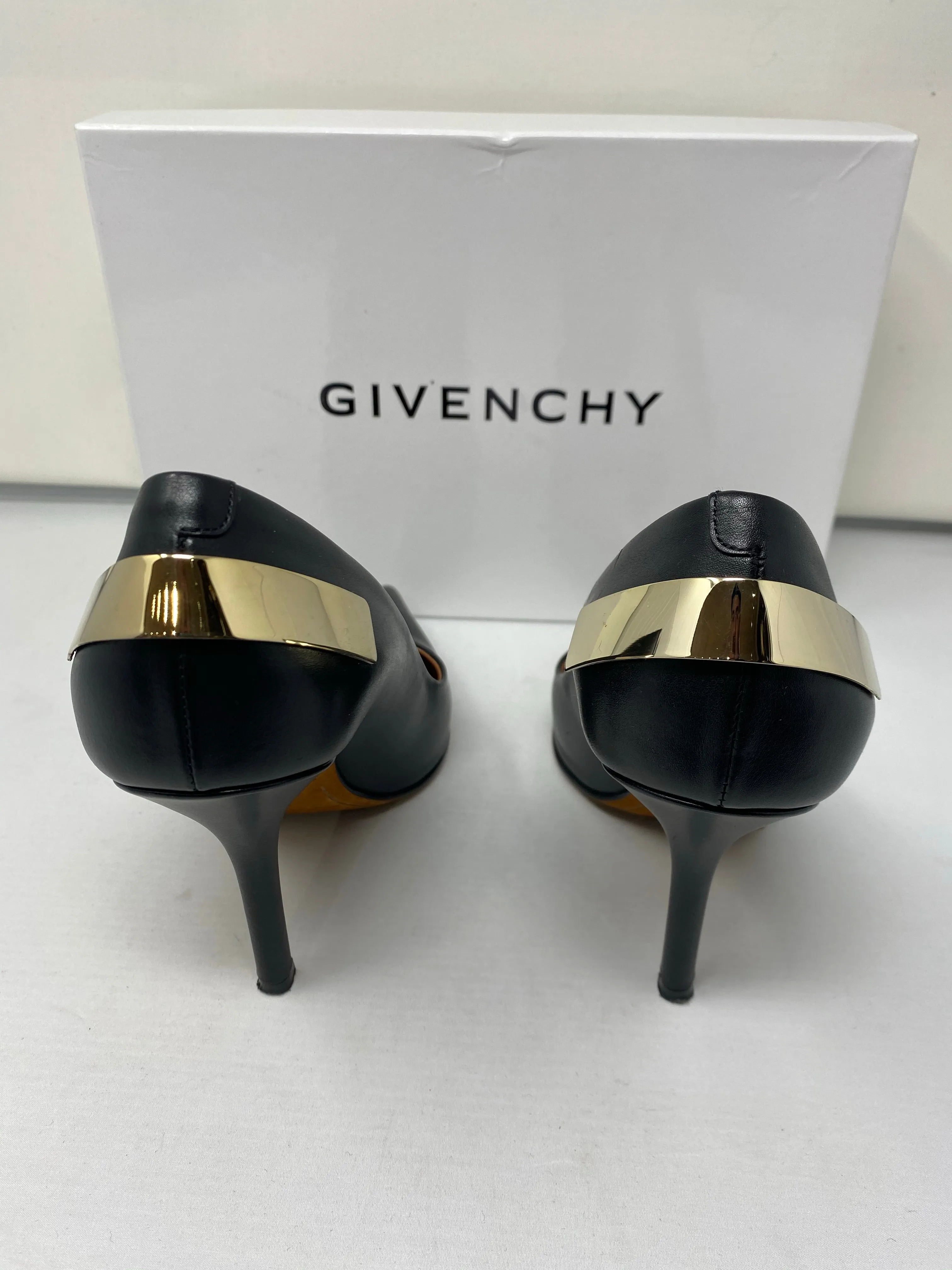 Givenchy Black Leather Pump with Gold Panel on Back