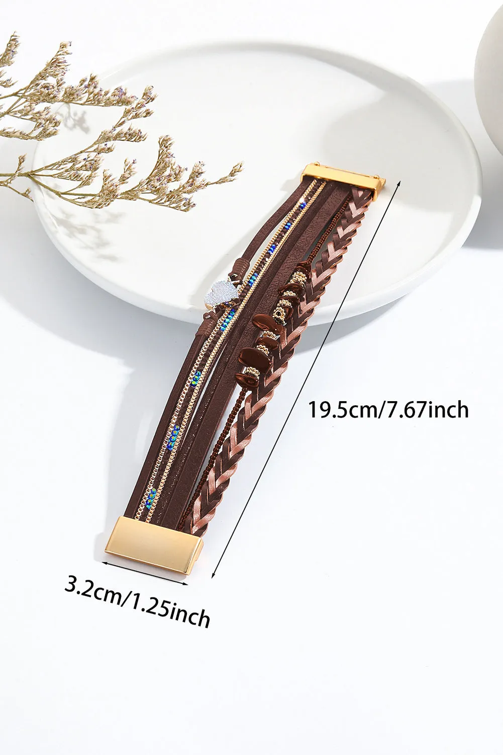 Glittering Heart Accent Multi-layer Vintage PU Bracelet