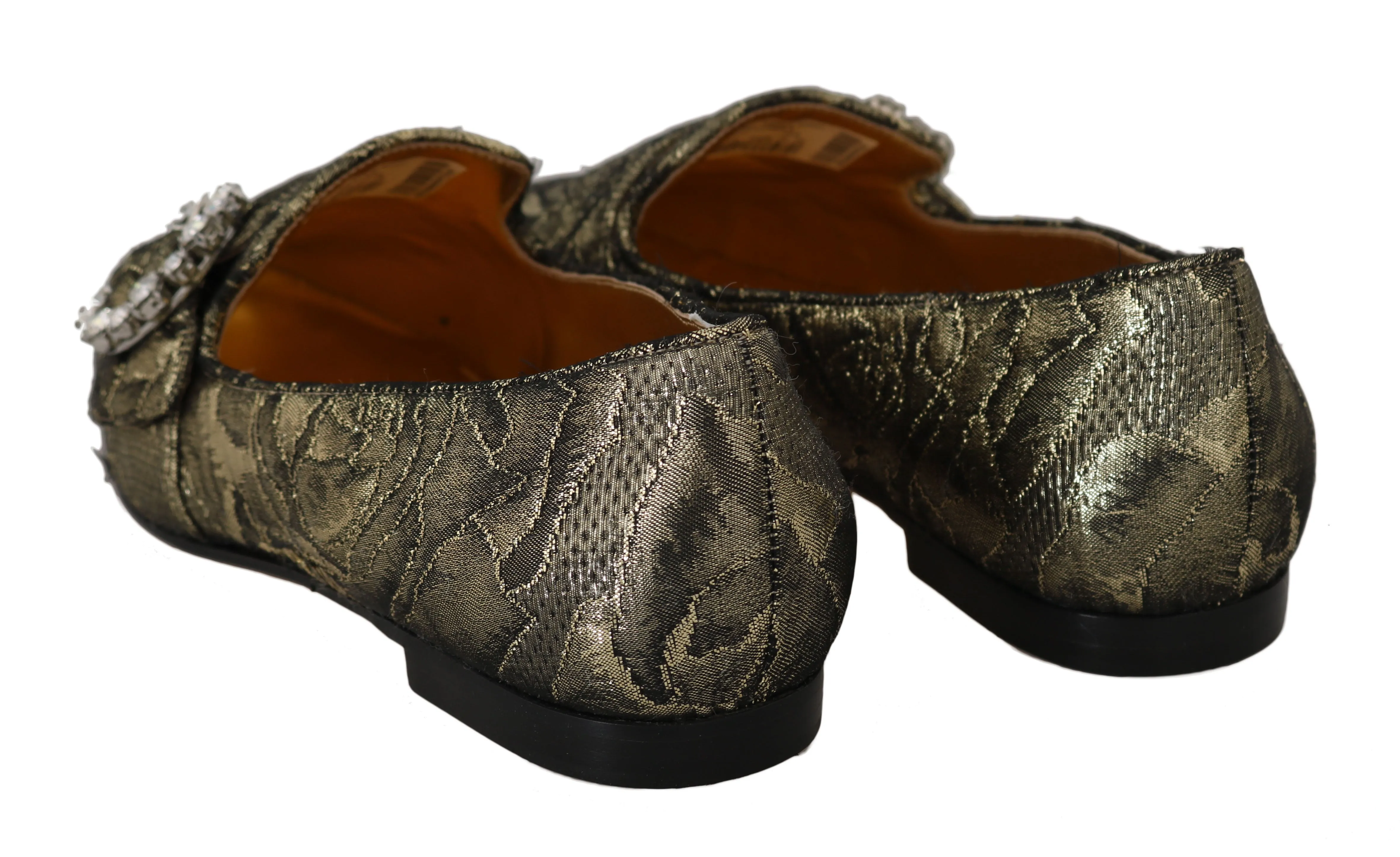 Gold Black Jacquard Crystal Loafers
