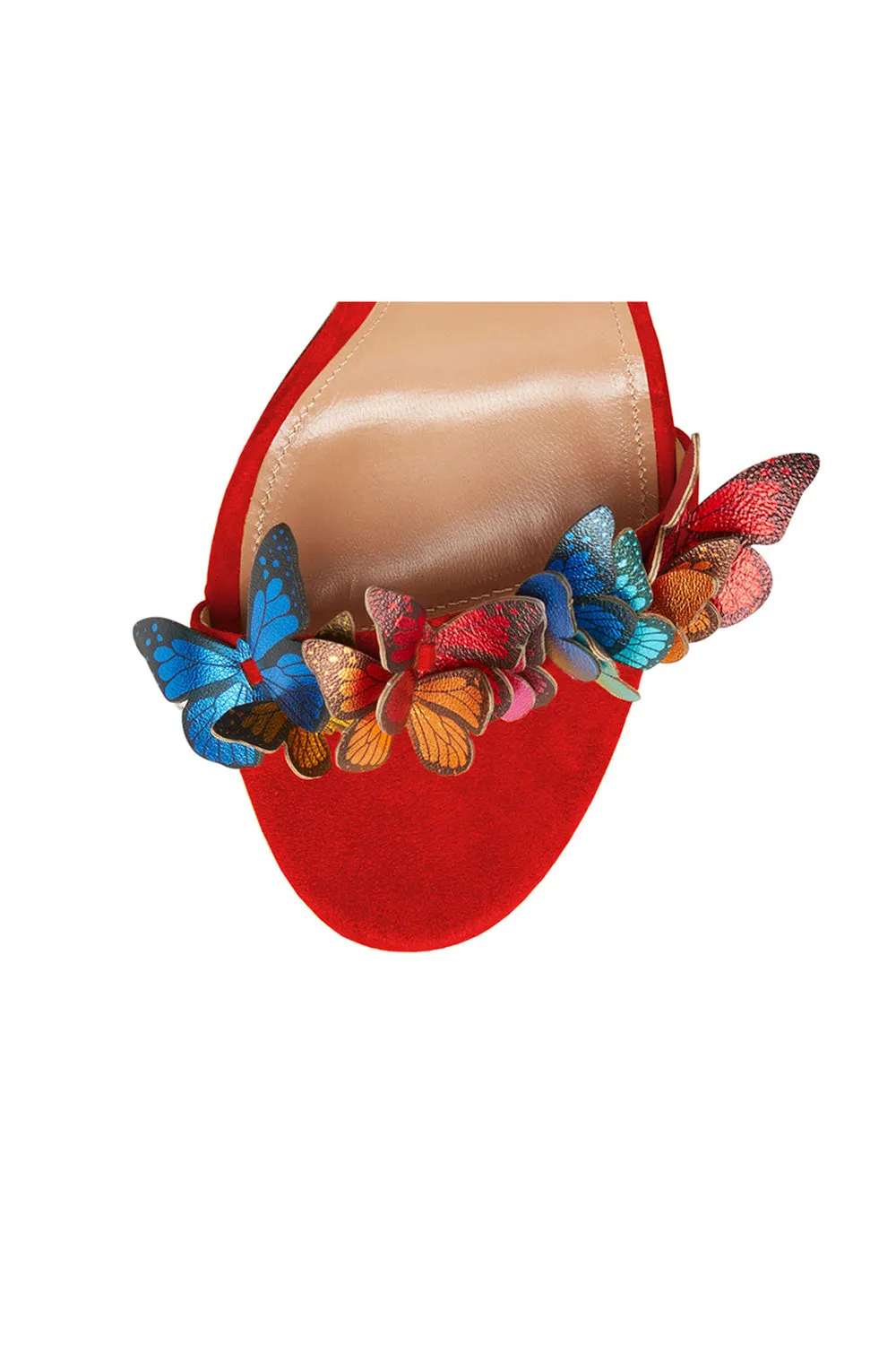 Gold Butterfly Embellished Lace Up High Heel Sandals