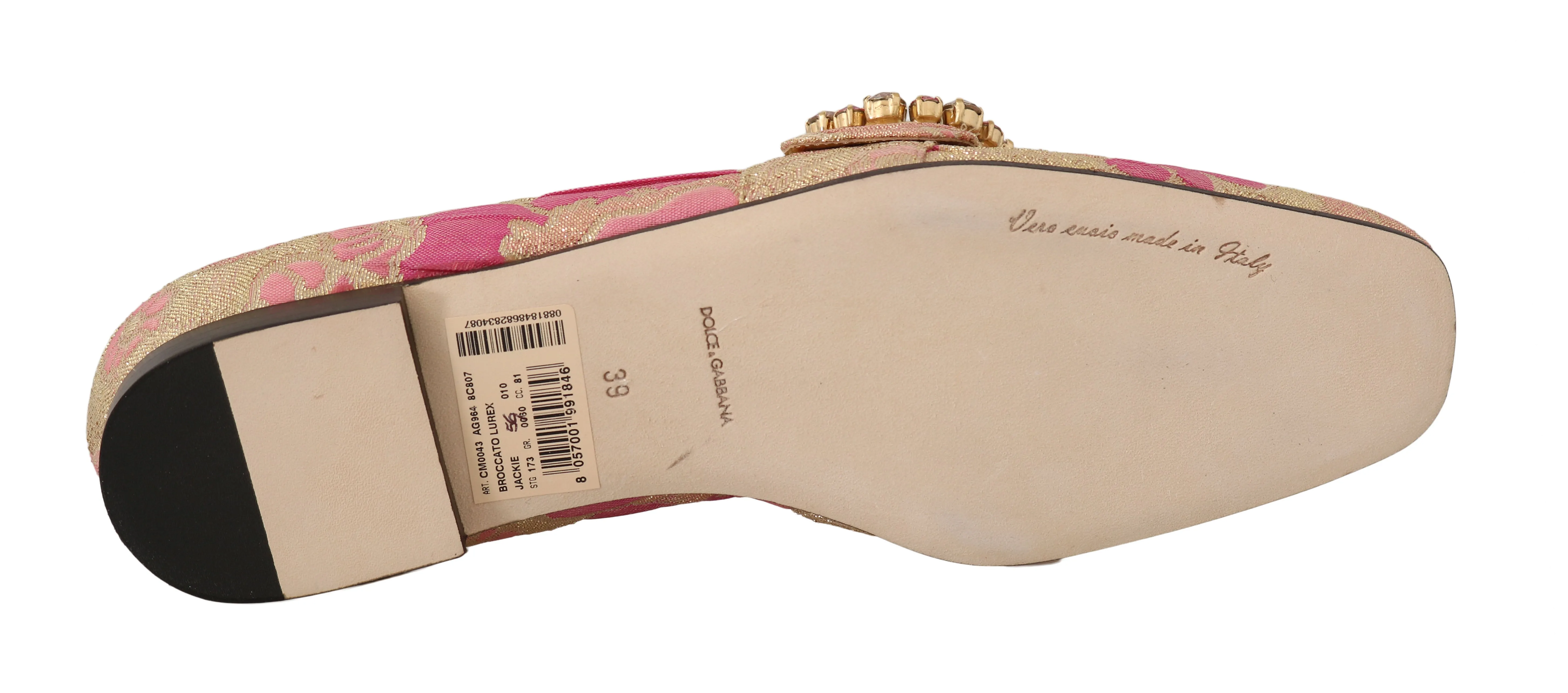 Gold Pink Brocade Crystal Loafers