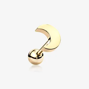 Golden Flat Crescent Moon Top Cartilage Tragus Barbell Earring