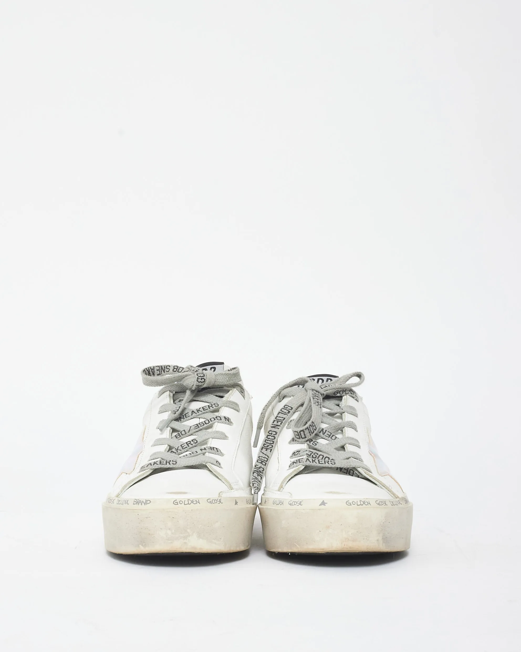 Golden Goose White Leather & Holographic Hi Star Sneaker - 36