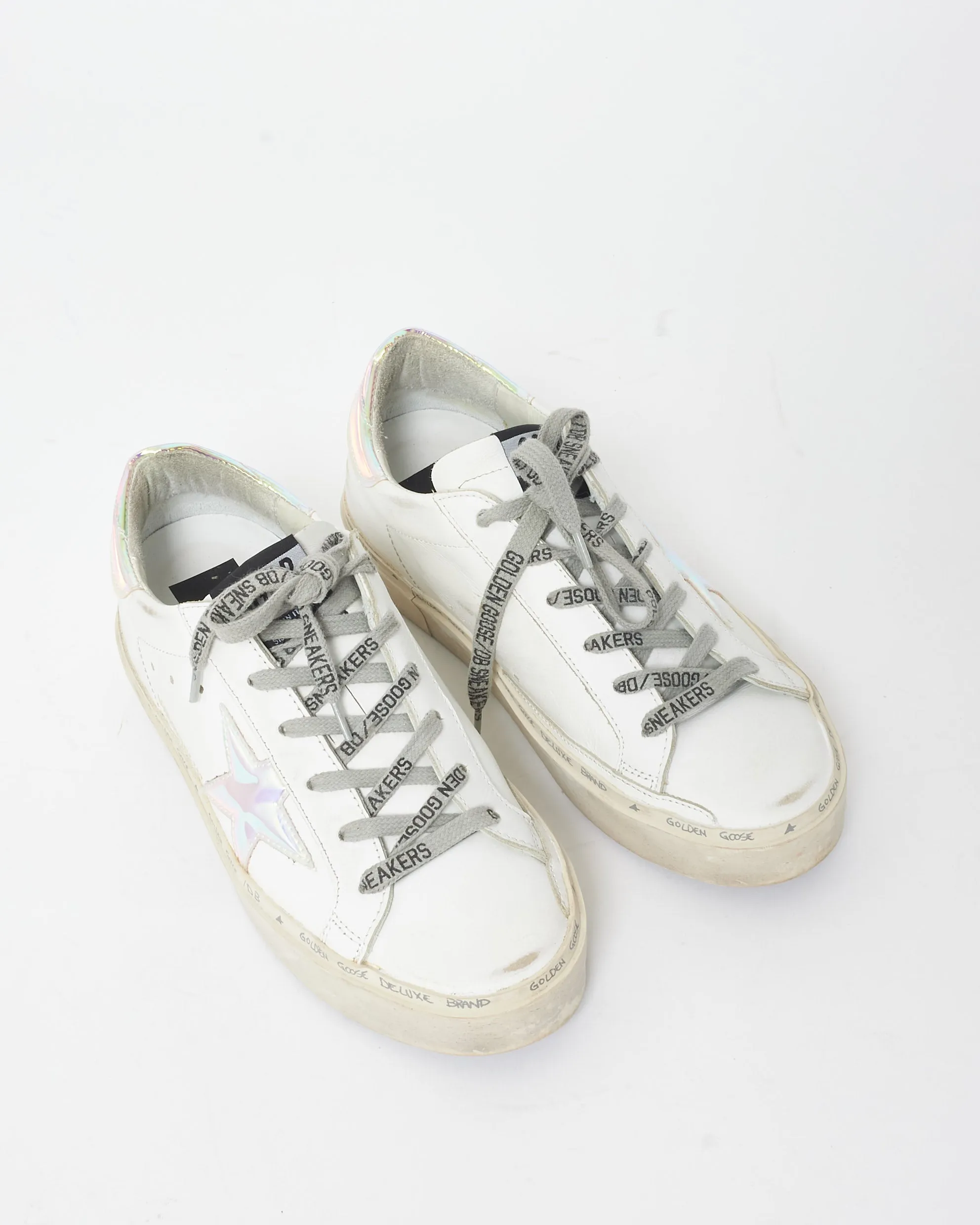 Golden Goose White Leather & Holographic Hi Star Sneaker - 36