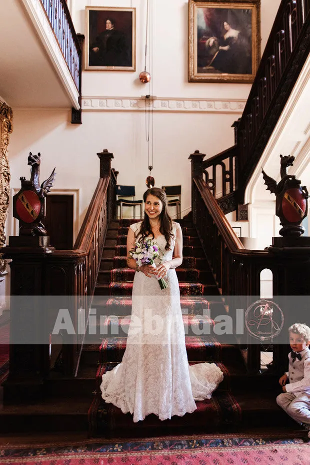 Gorgeous Fully Lace Keyhole Back Cap Sleeve Vintage Wedding Dresses, AB1129
