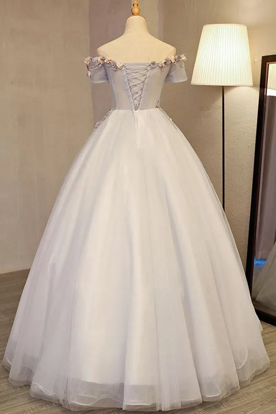 Gorgeous Light Grey Off the Sholder Flowers Formal Gown, Sweet 16 Dresses