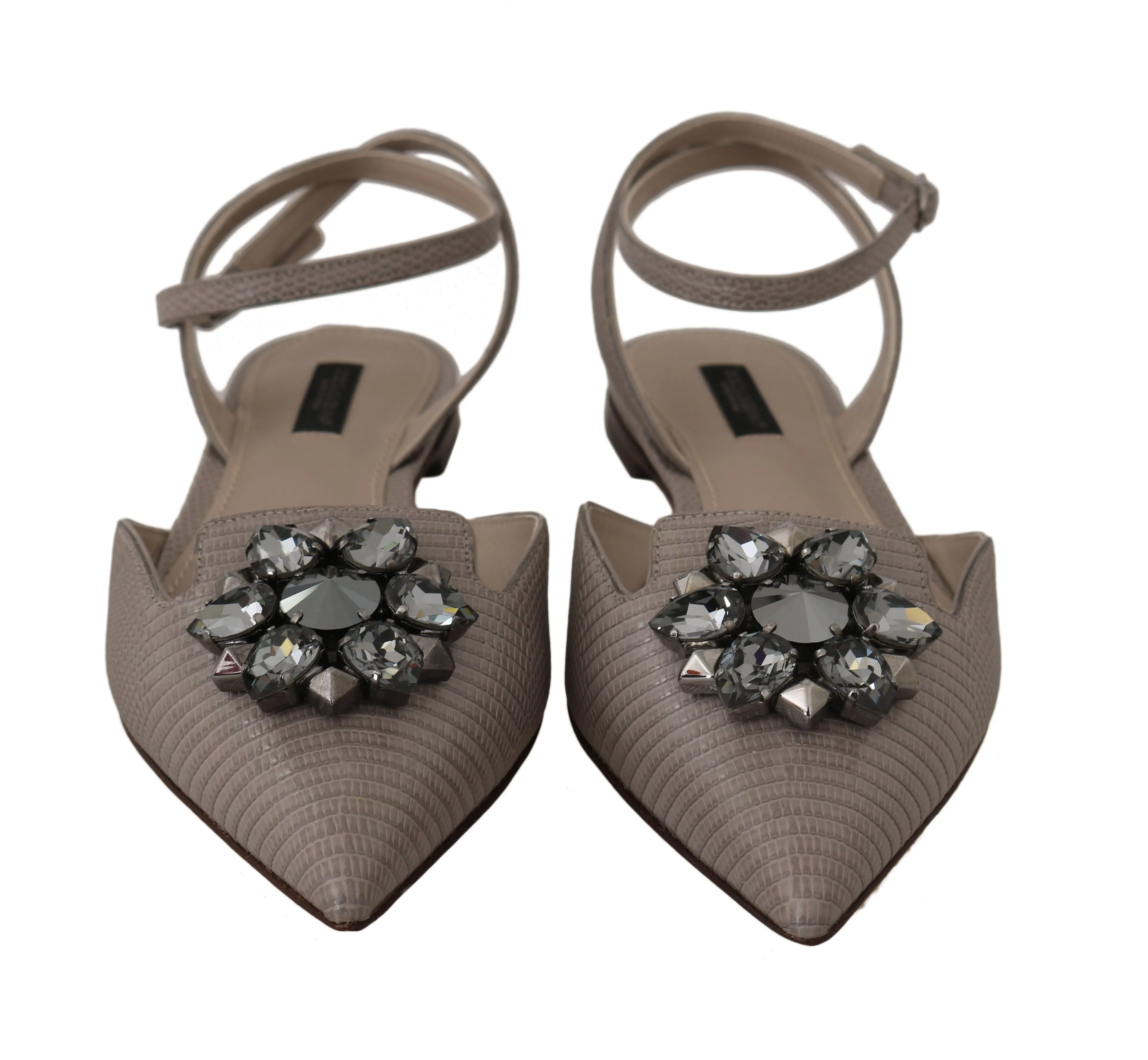 Gray Leather Iguana Crystal Sandal
