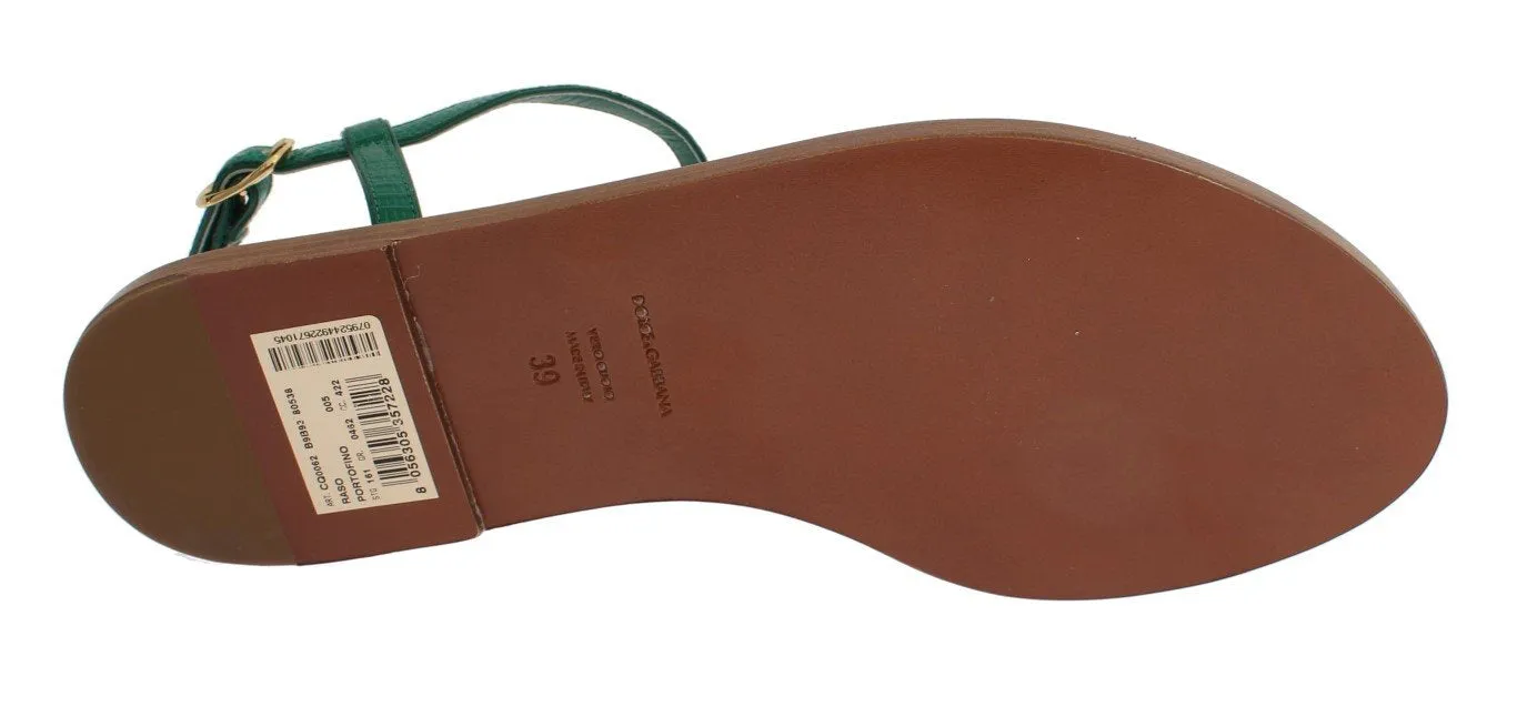 Green Lizard Skin Leather Sandal Shoes
