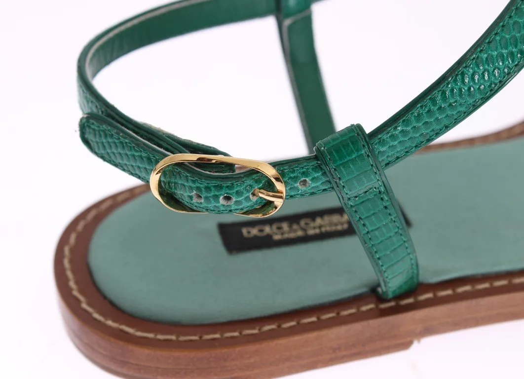 Green Lizard Skin Leather Sandal Shoes