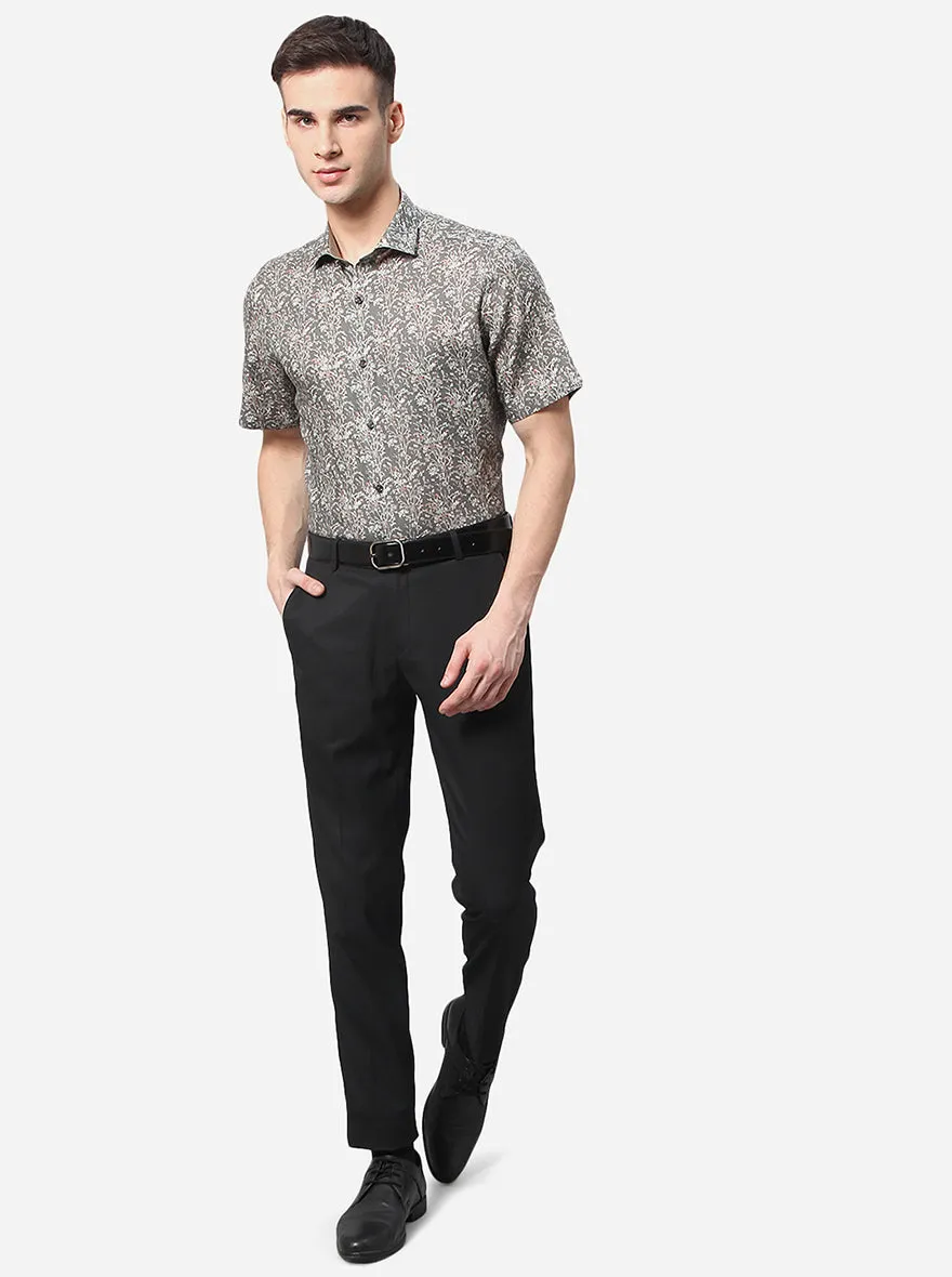 Grey Printed Slim Fit Party Wear Shirt | JB Studio