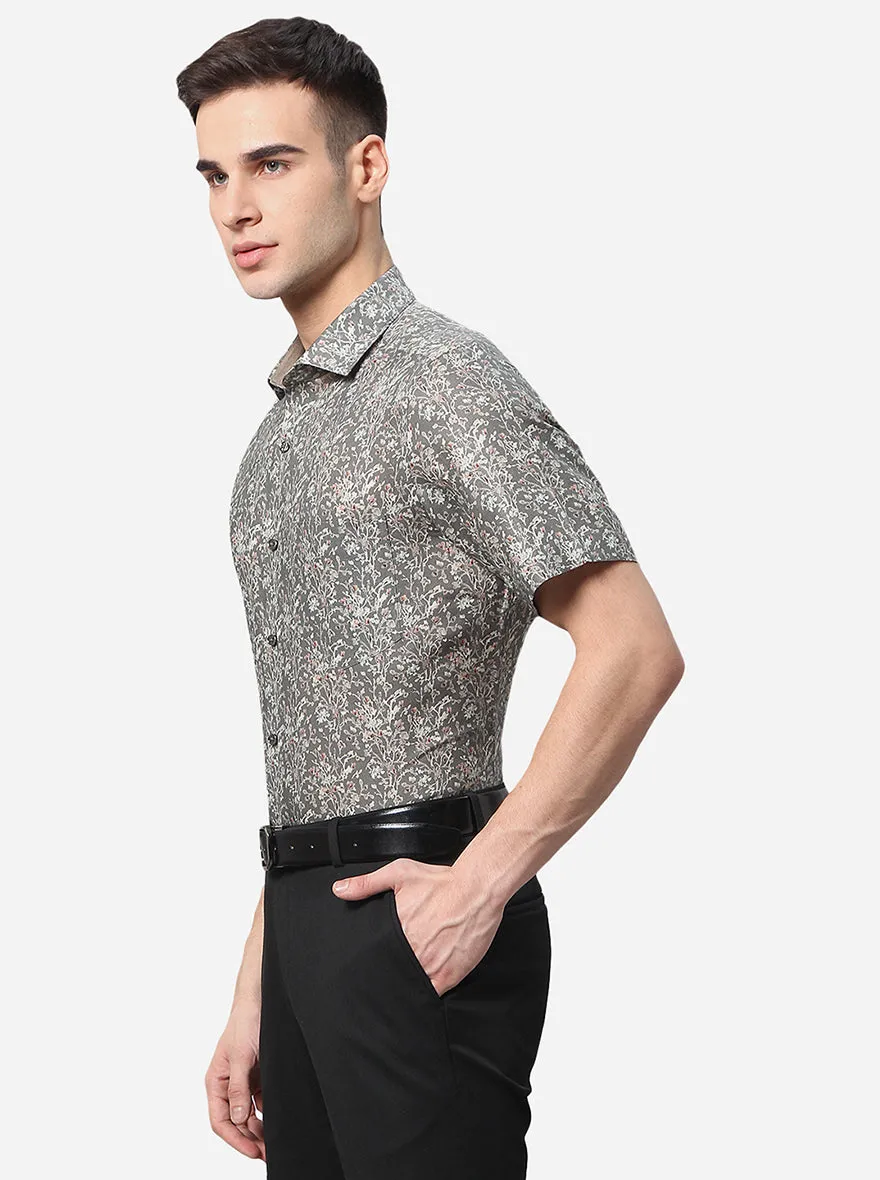 Grey Printed Slim Fit Party Wear Shirt | JB Studio