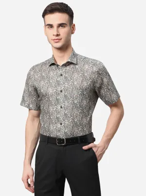 Grey Printed Slim Fit Party Wear Shirt | JB Studio