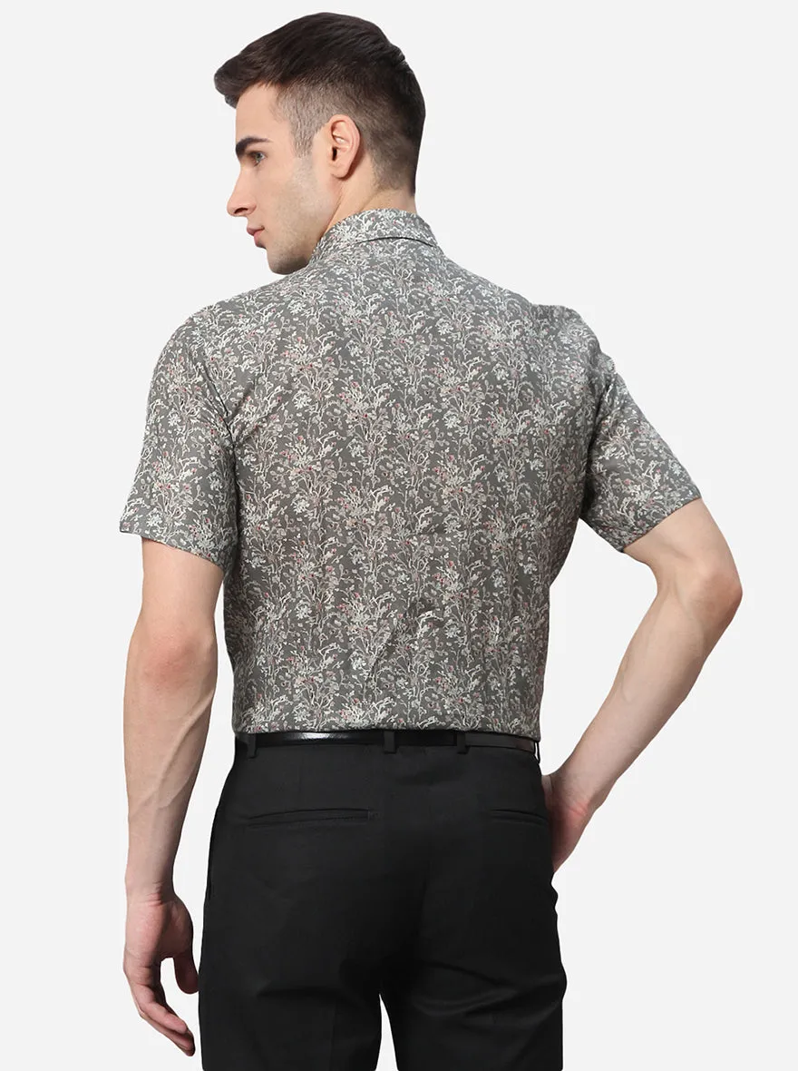 Grey Printed Slim Fit Party Wear Shirt | JB Studio