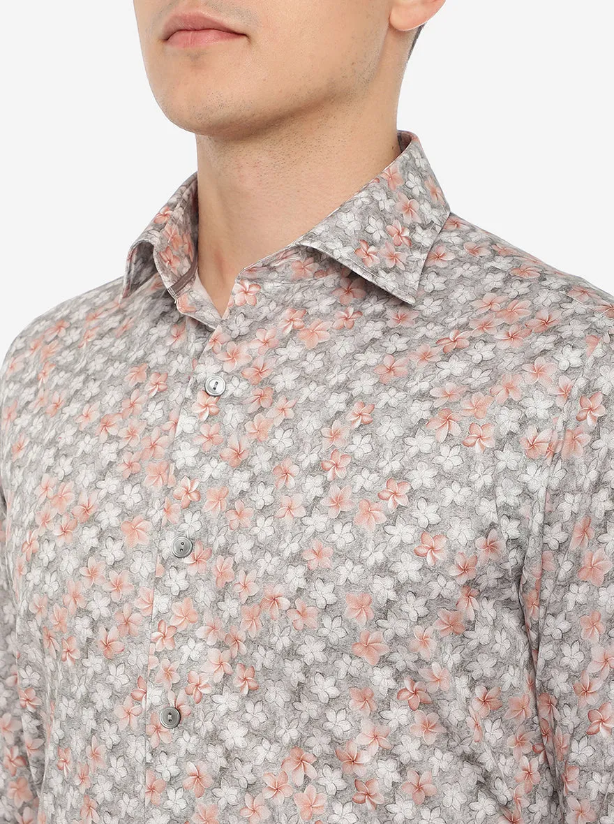 Grey Printed Slim Fit Party Wear Shirt | Wyre