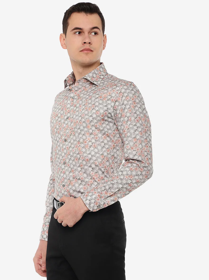 Grey Printed Slim Fit Party Wear Shirt | Wyre