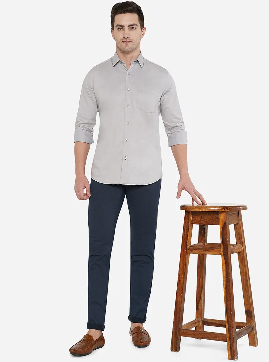 Grey Solid Slim Fit Casual Shirt | JadeBlue