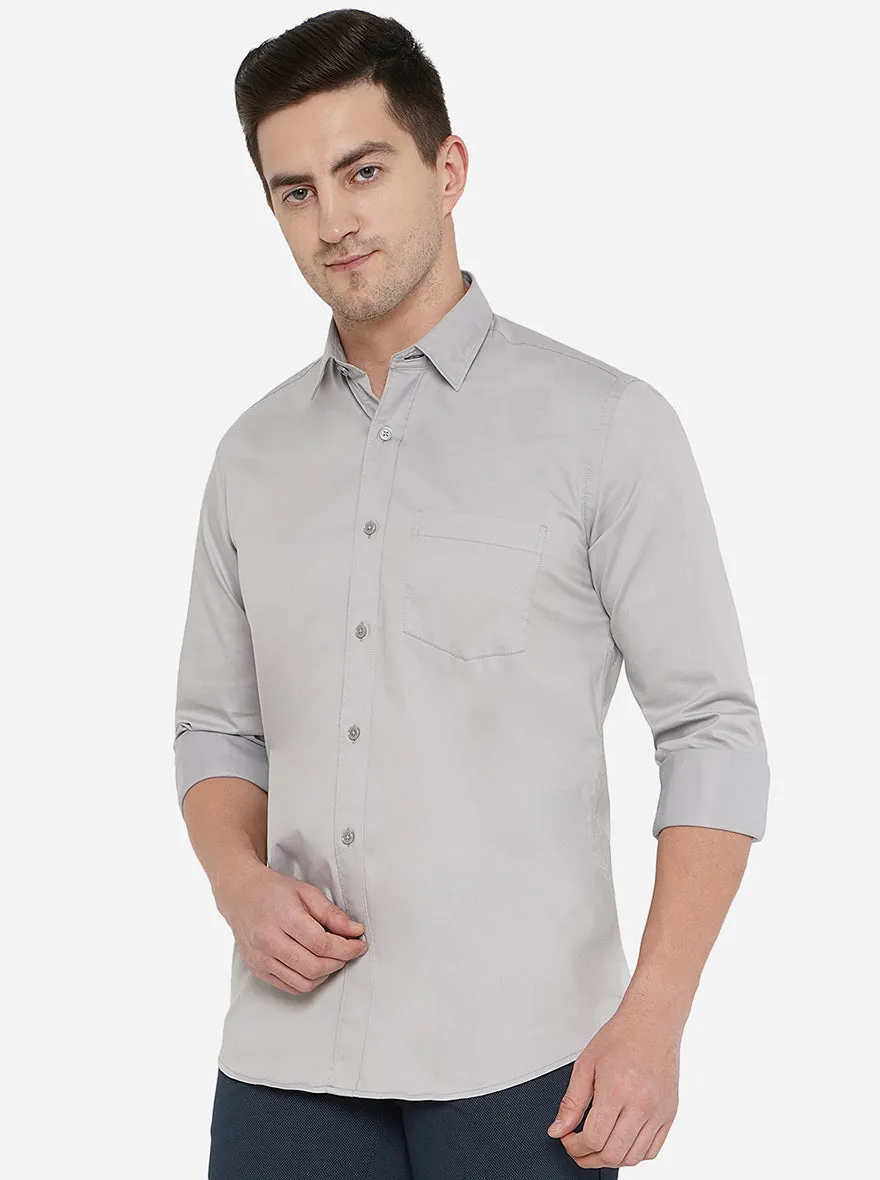 Grey Solid Slim Fit Casual Shirt | JadeBlue