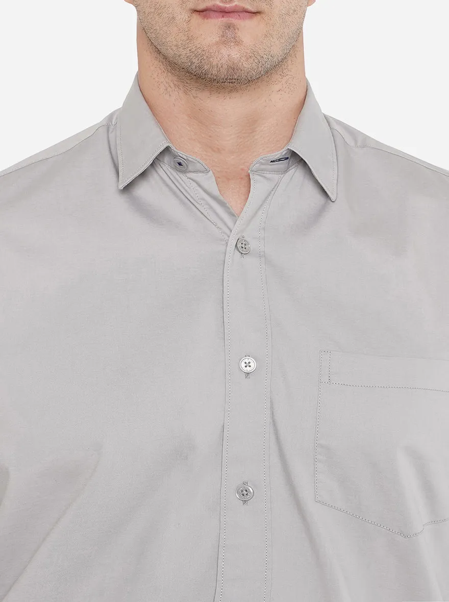 Grey Solid Slim Fit Casual Shirt | JadeBlue