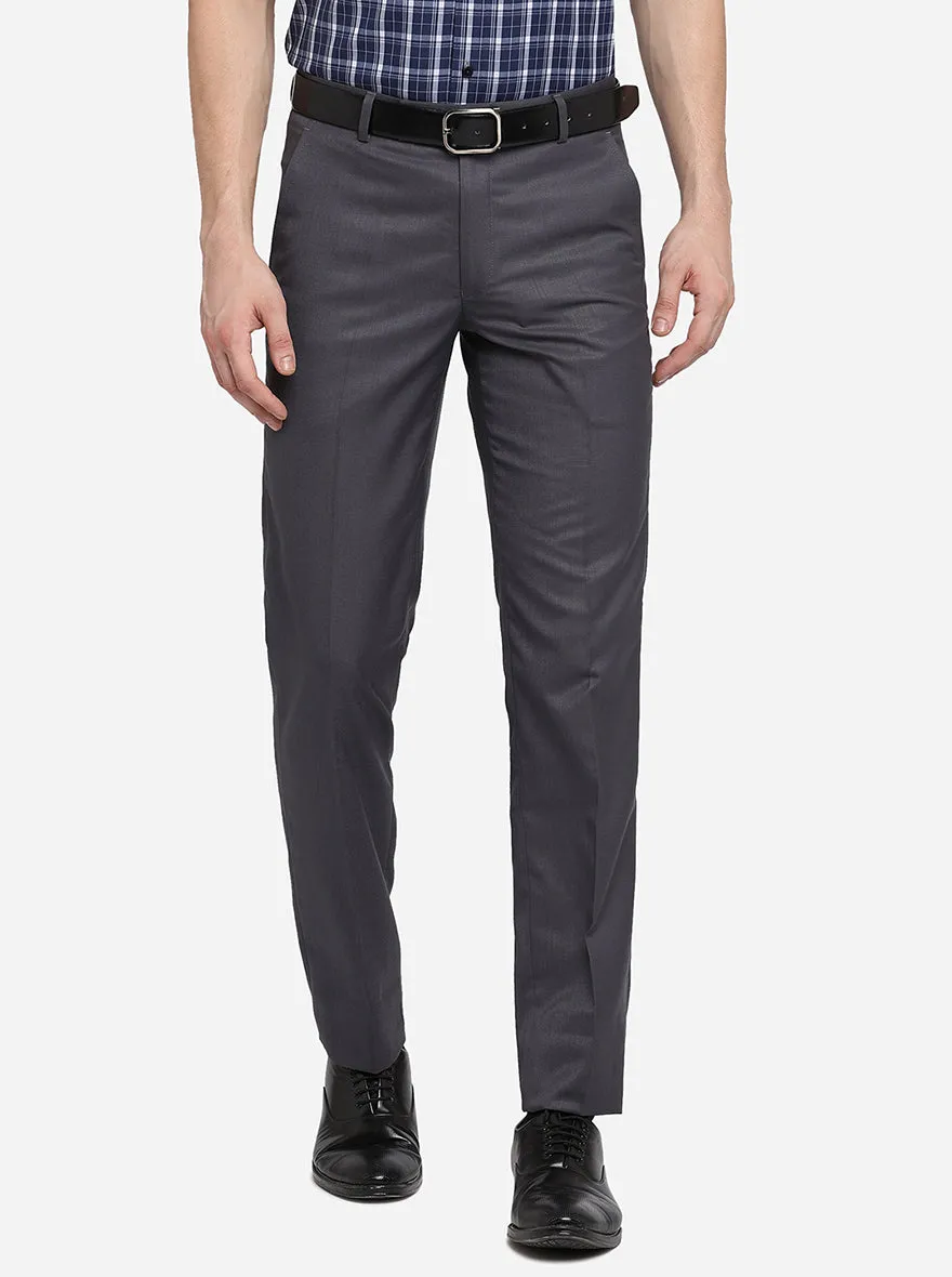 Grey Solid Slim Fit Formal Trouser | Greenfibre