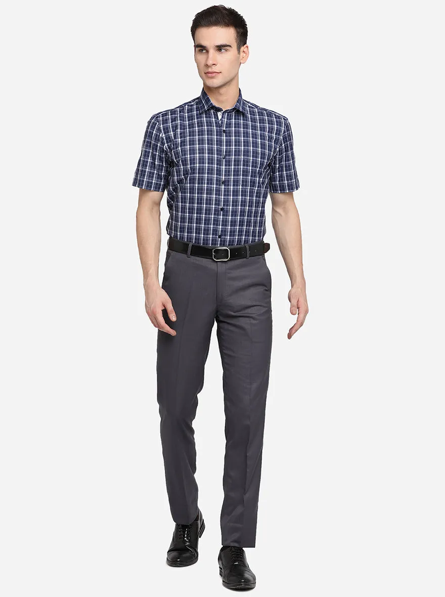 Grey Solid Slim Fit Formal Trouser | Greenfibre