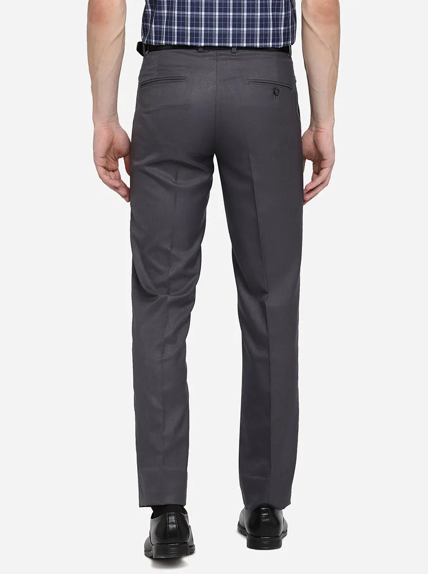 Grey Solid Slim Fit Formal Trouser | Greenfibre