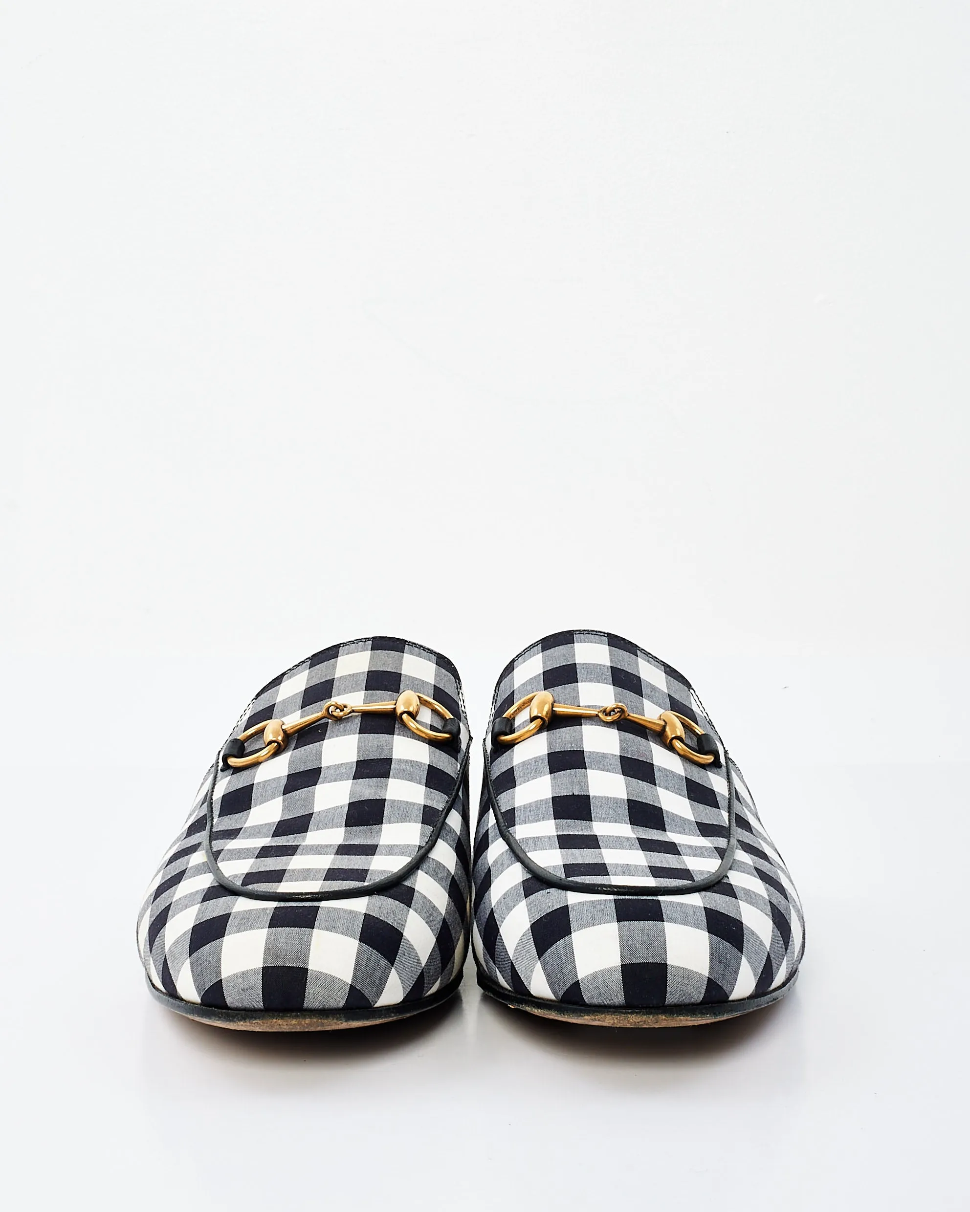 Gucci Black & White Plaid Fabric Princetown Loafers - 38