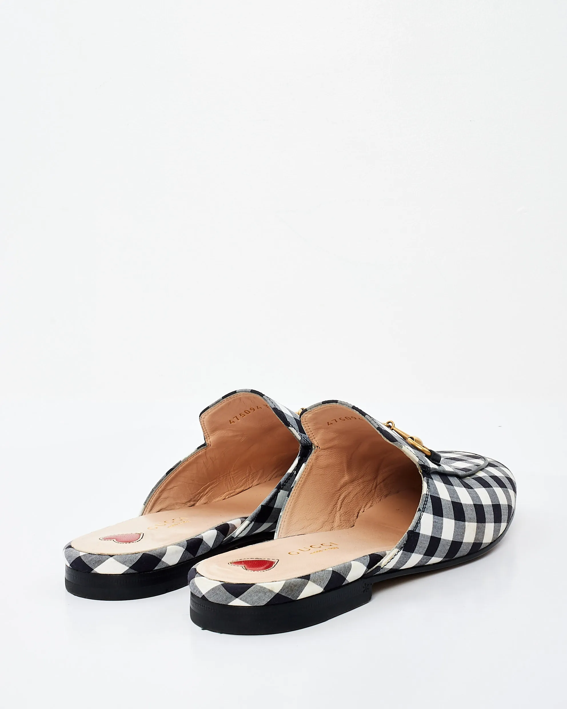 Gucci Black & White Plaid Fabric Princetown Loafers - 38