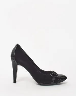 Gucci Black Suede & Patent Leather Horsebit Pumps - 35