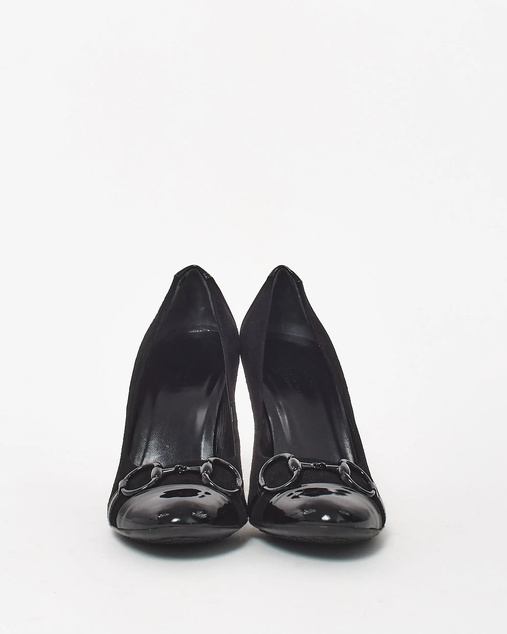 Gucci Black Suede & Patent Leather Horsebit Pumps - 35
