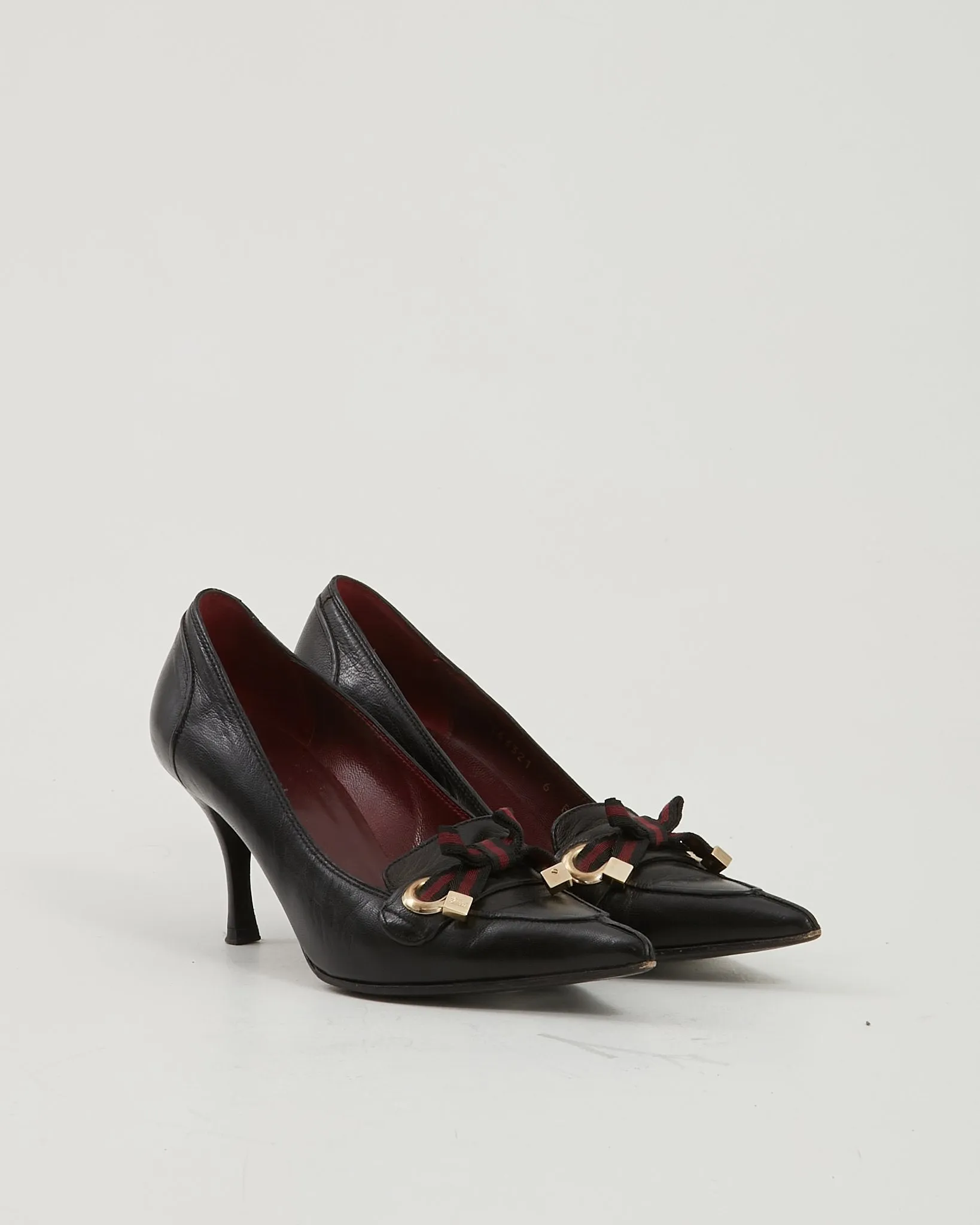 Gucci Black Vintage Leather Point Toe Web Pumps - 6