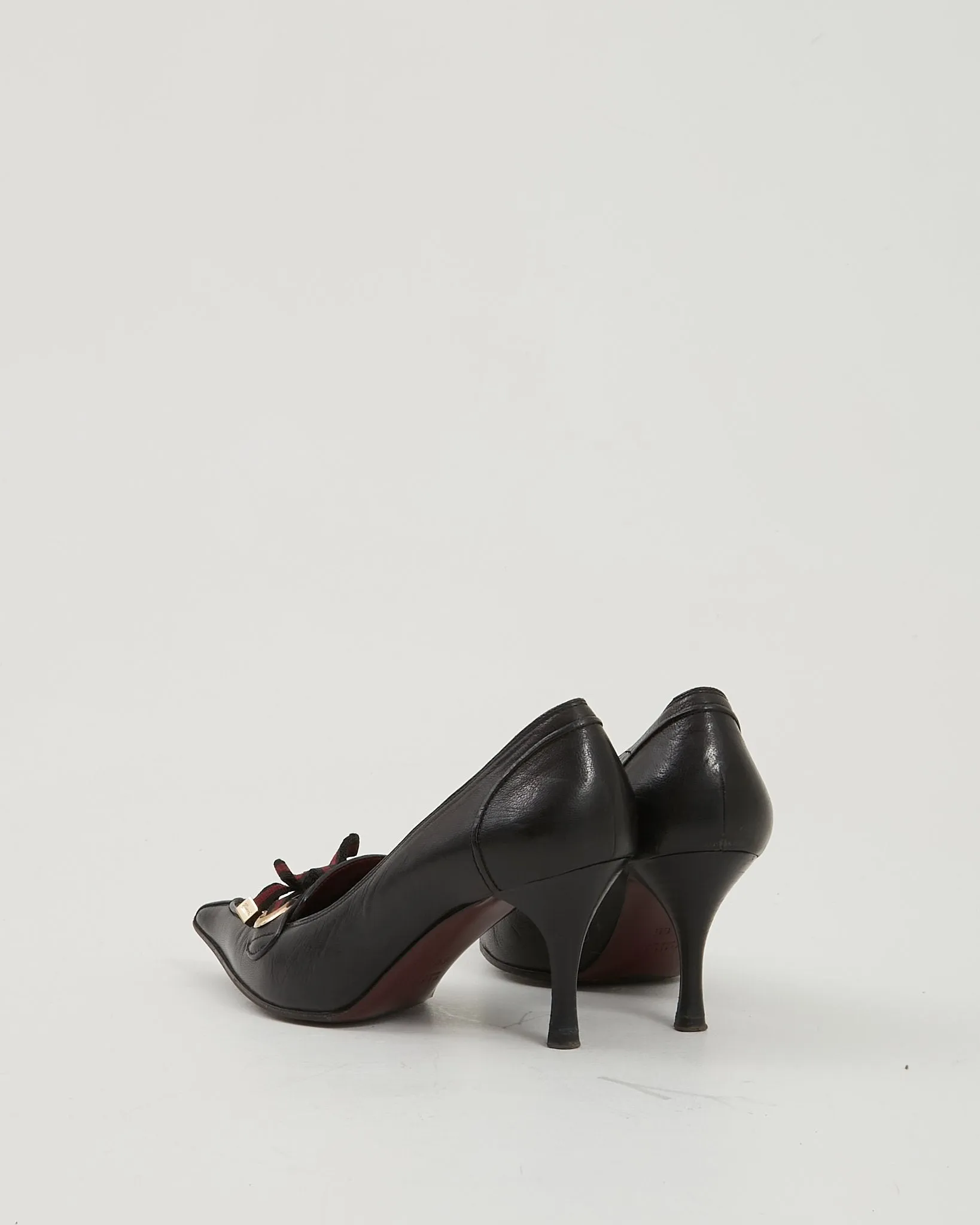 Gucci Black Vintage Leather Point Toe Web Pumps - 6
