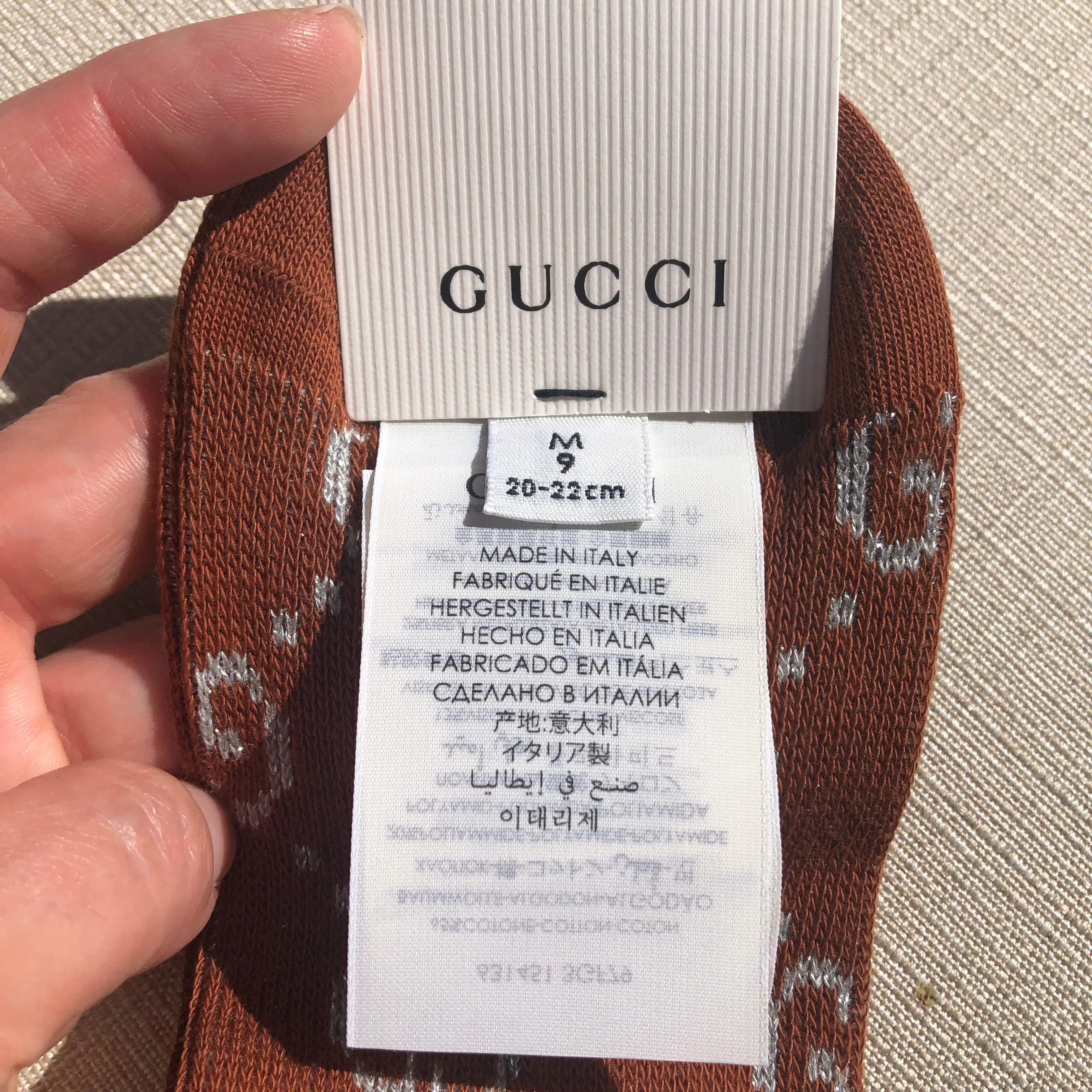 Gucci GG Ankle Socks in Brown with Silver Lamé Interlocking GG