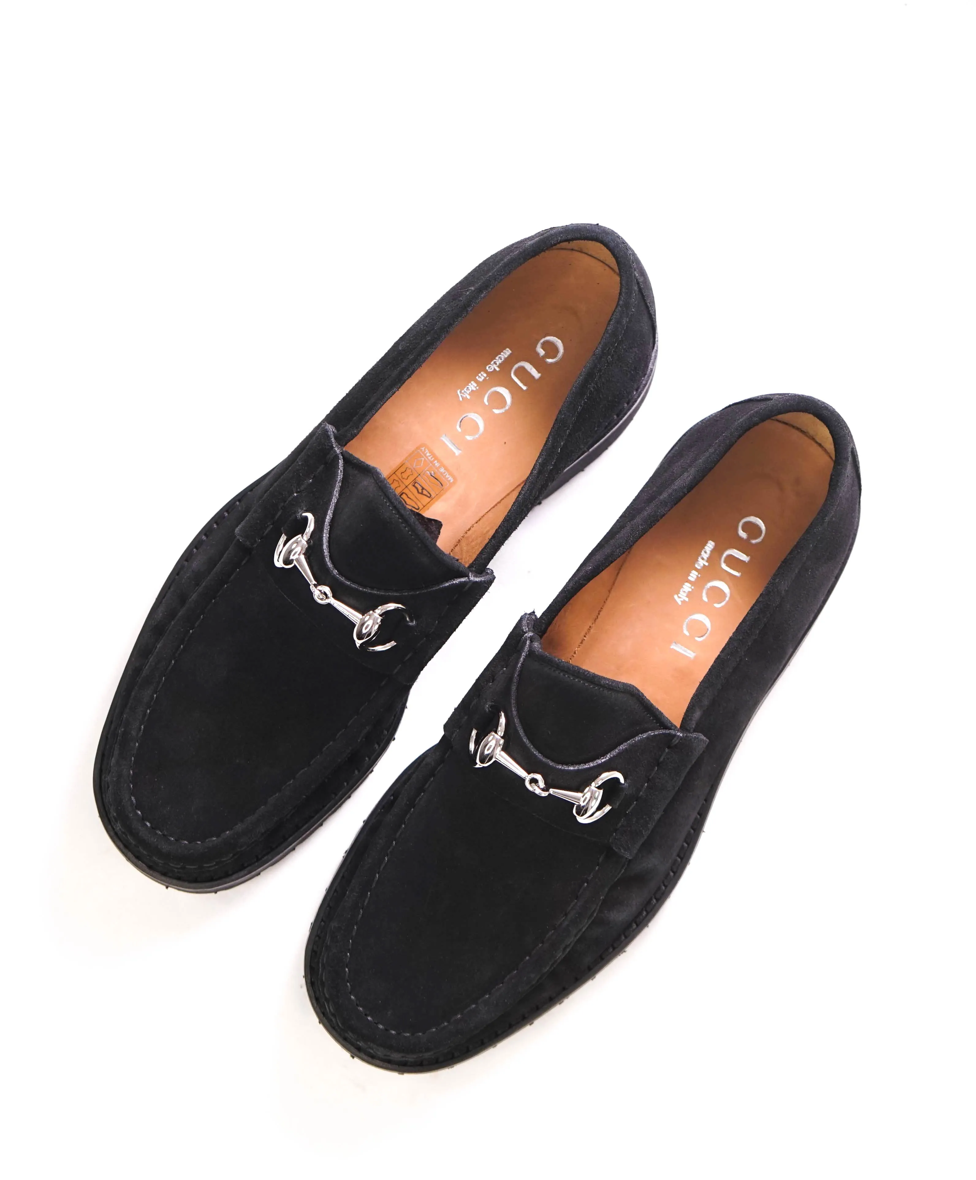 GUCCI - Horse-bit Loafers Black Suede Iconic Style - 9US (8.5 D G Stamped On Shoe)