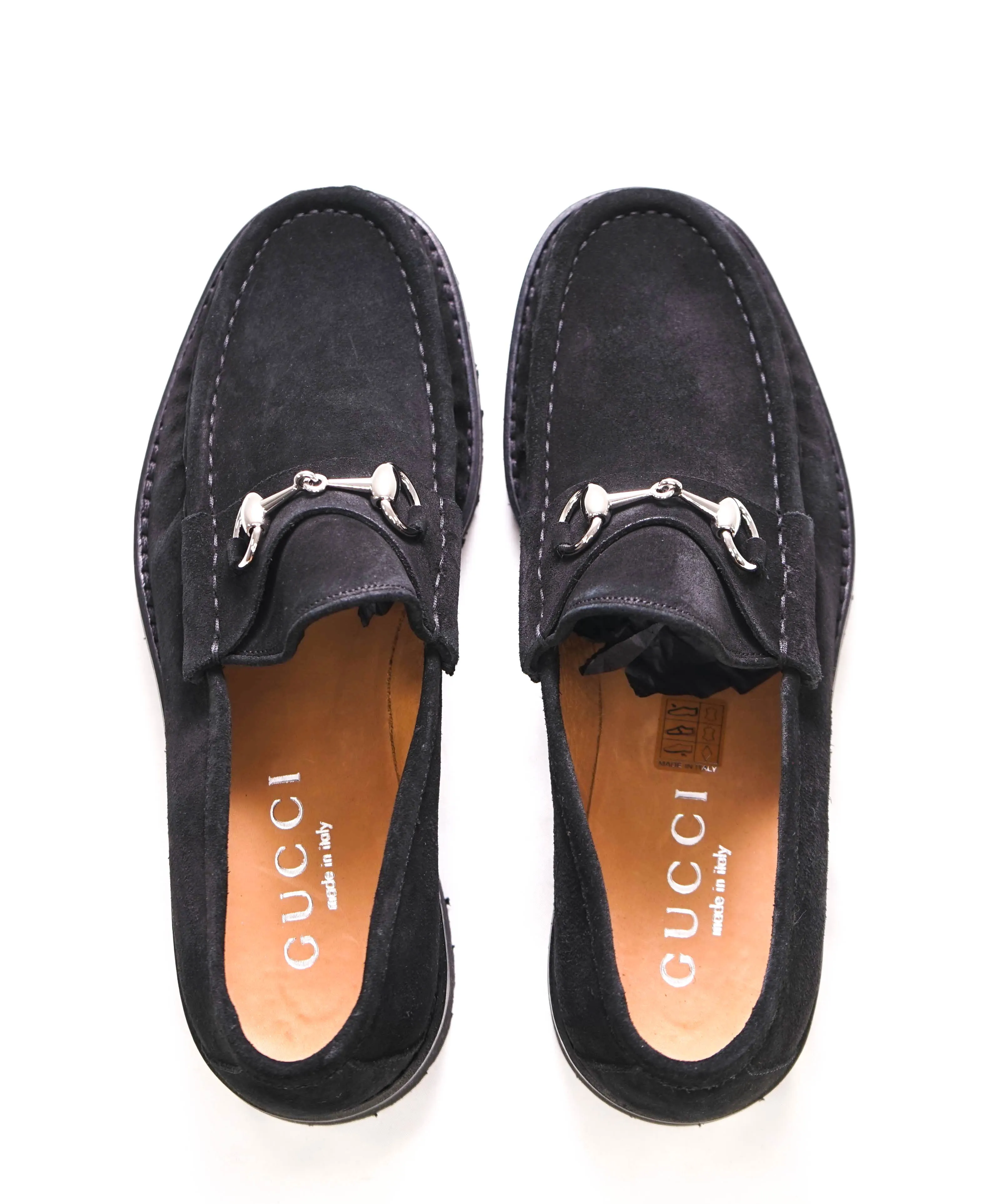 GUCCI - Horse-bit Loafers Black Suede Iconic Style - 9US (8.5 D G Stamped On Shoe)