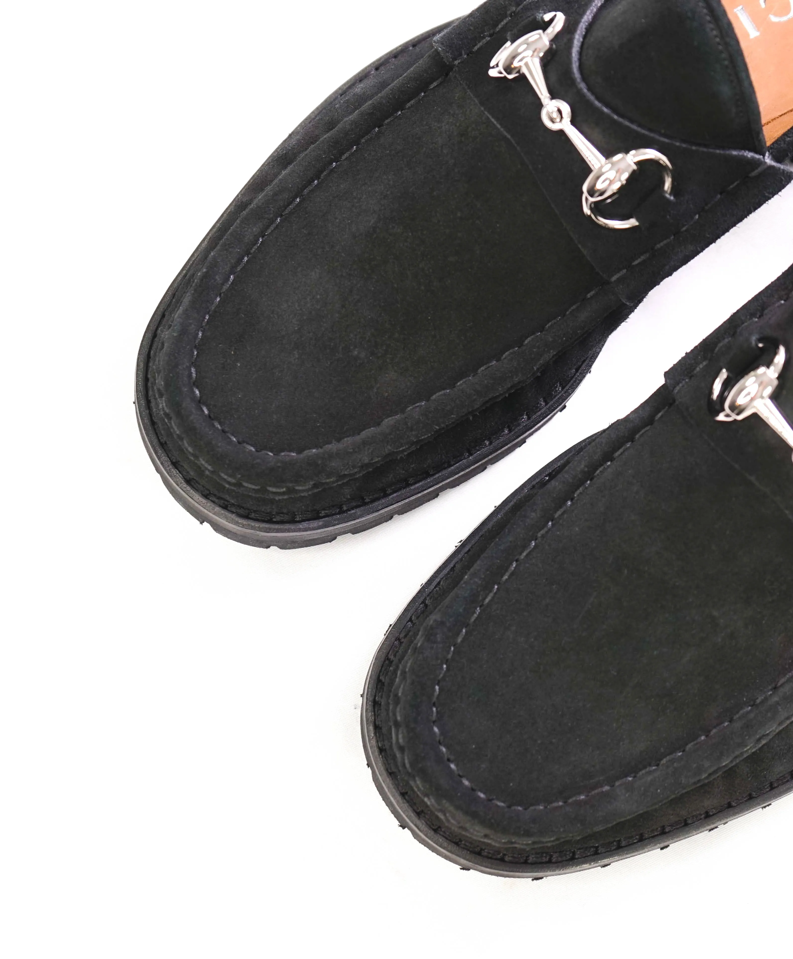 GUCCI - Horse-bit Loafers Black Suede Iconic Style - 9US (8.5 D G Stamped On Shoe)