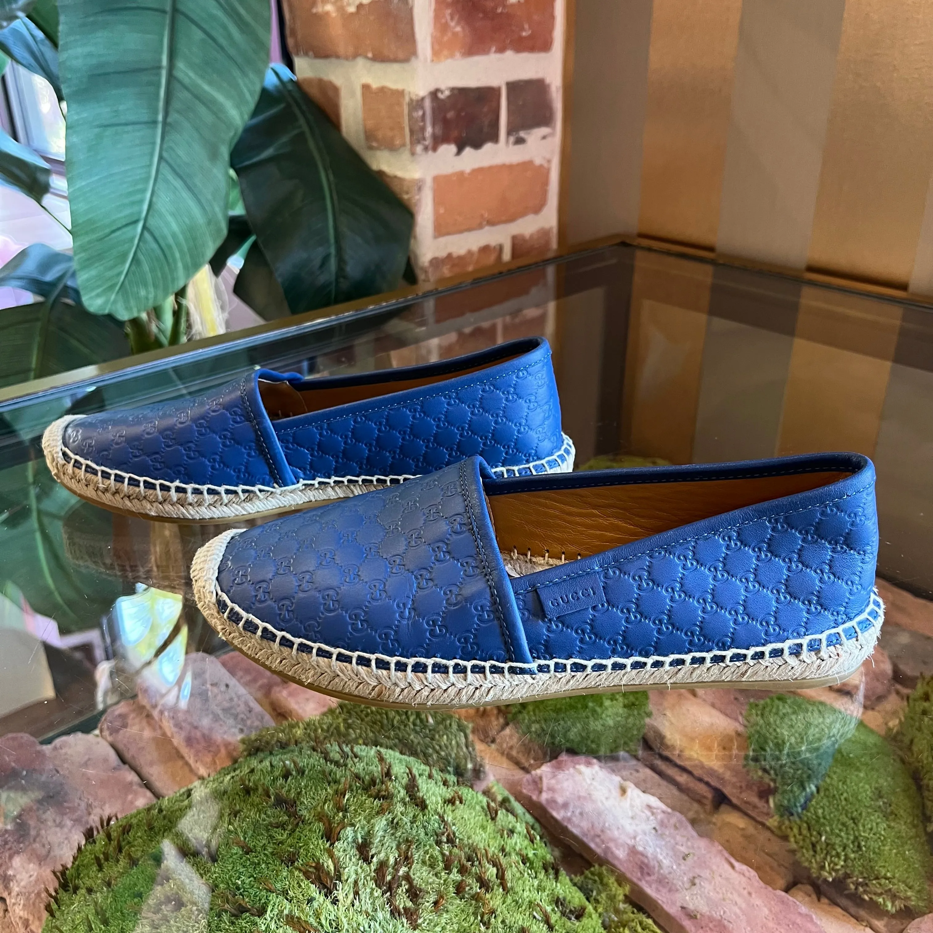 GUCCI Microguccissima Blue Leather Espadrilles SZ 36.5