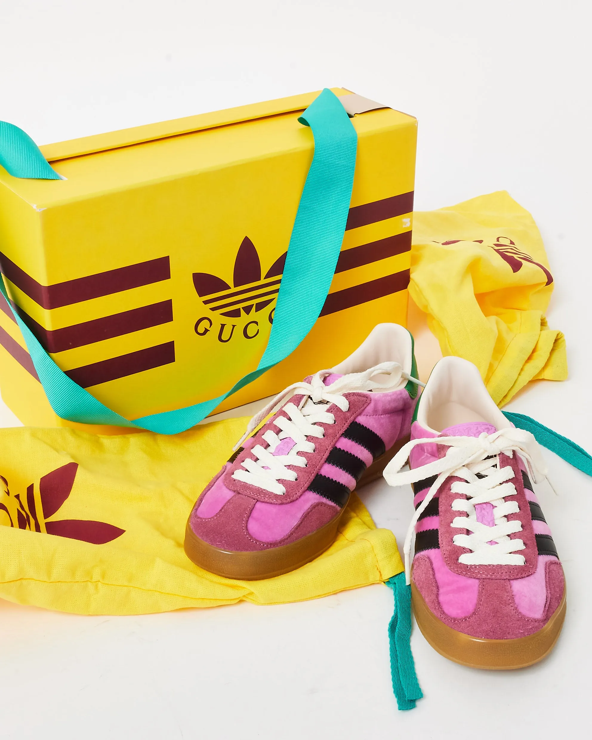 Gucci X Adidas Pink Velvet & Green Gazelle Sneakers - 5